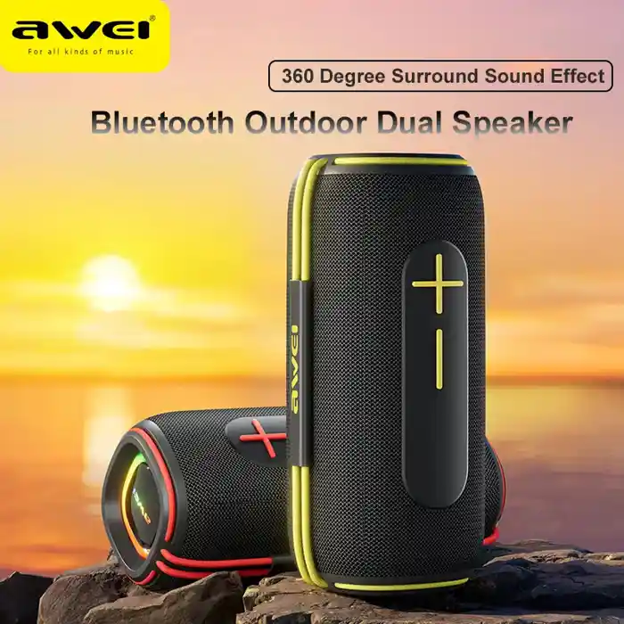 Awei KA5 Portable Bluetooth Speaker 20W High Quality Dual Diaphragm TWS Dual Paired Speakers IPX5 Waterproof Powerful Bass Outdoor Bluetooth Speaker